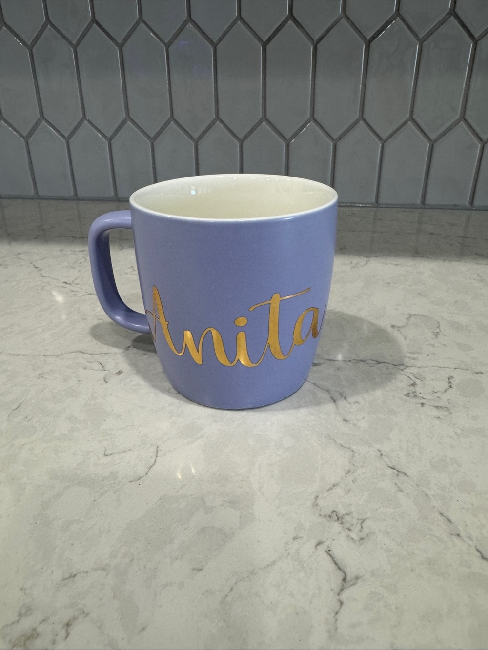 Personalized Lavender Ceramic Mug with Gold Script - Anita